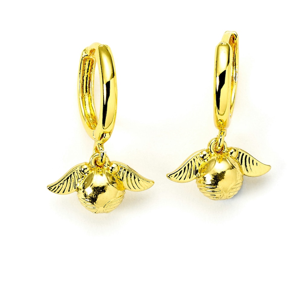 image 1 of Harry Potter Golden Snitch Gold Tone Huggy Earrings