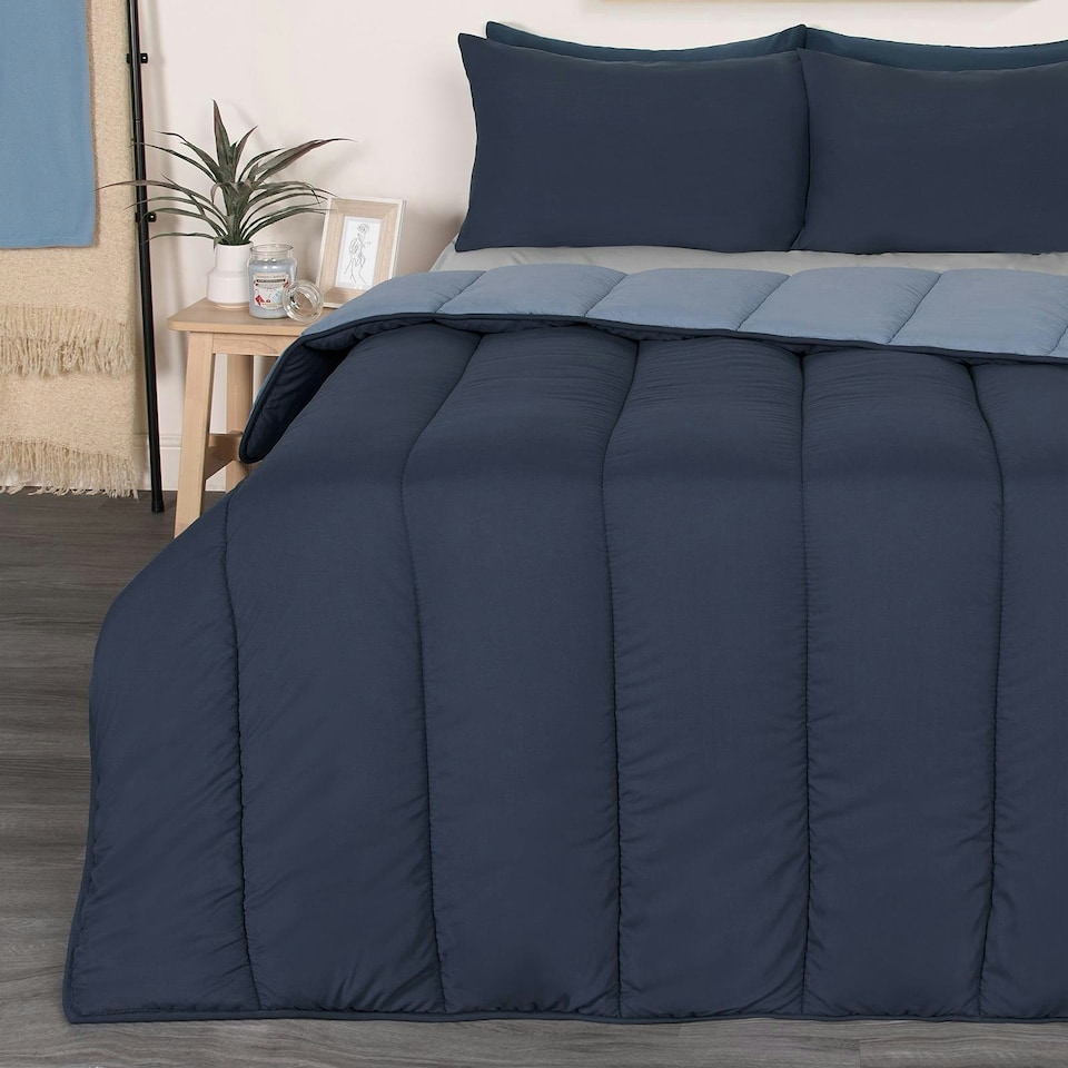 image 1 of OHS Coverless Reversible 10.5 Tog Duvet And Pillowcase Bedding Set, King - Navy Blue/Blue