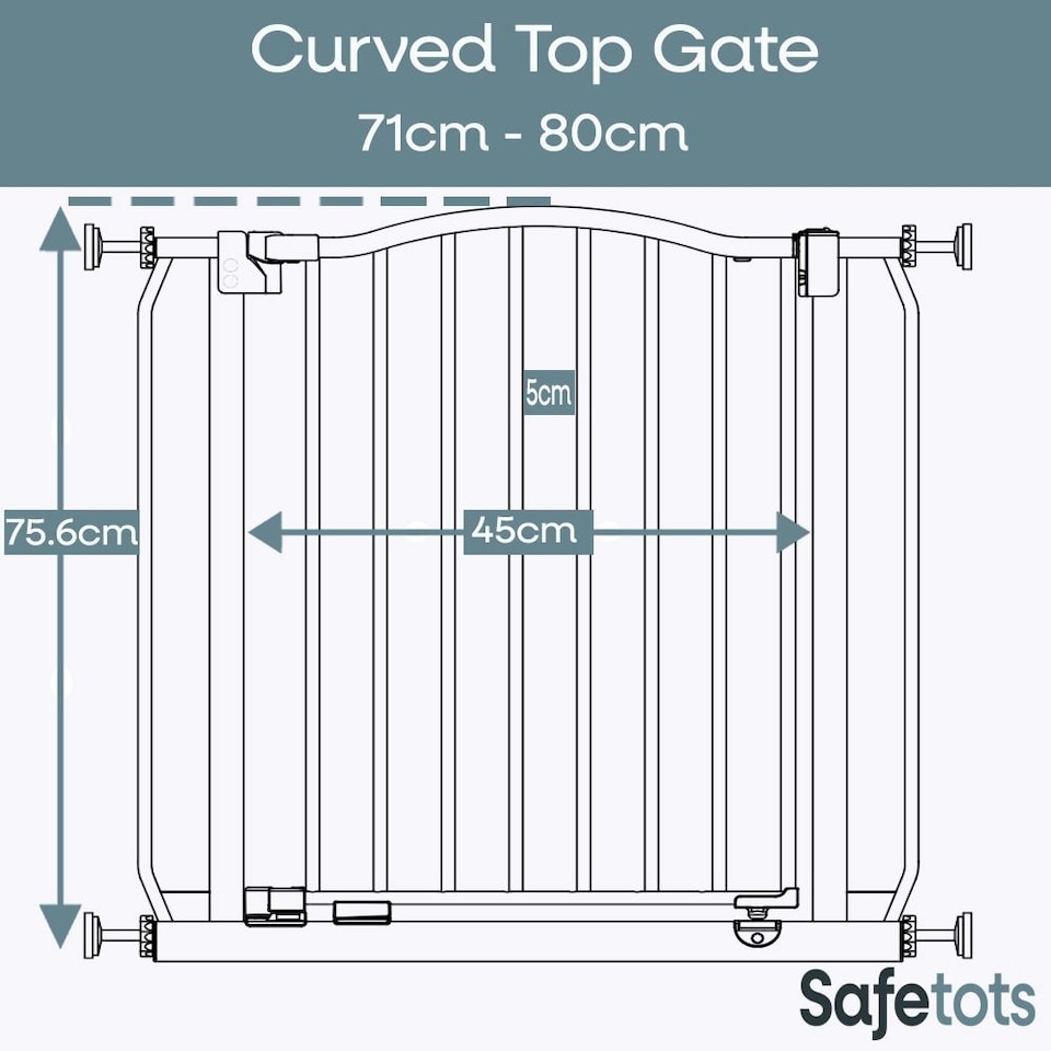 image 1 of Safetots Curved Top Safety Gate, 71cm - 80cm, Matt White, Pressure Fit Stair Gate