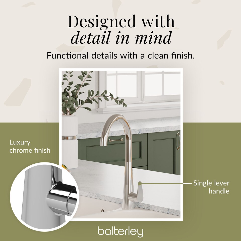 image 1 of Balterley Situla Kitchen Mono Mixer Tap with Single Lever Handle, Curved Swivel Spout | Silver | Chrome | 1
