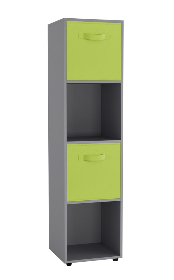 image 1 of 4 -Cube Tall Shelving Unit With Non Woven Inserts | Grey | Grey & Green | 1