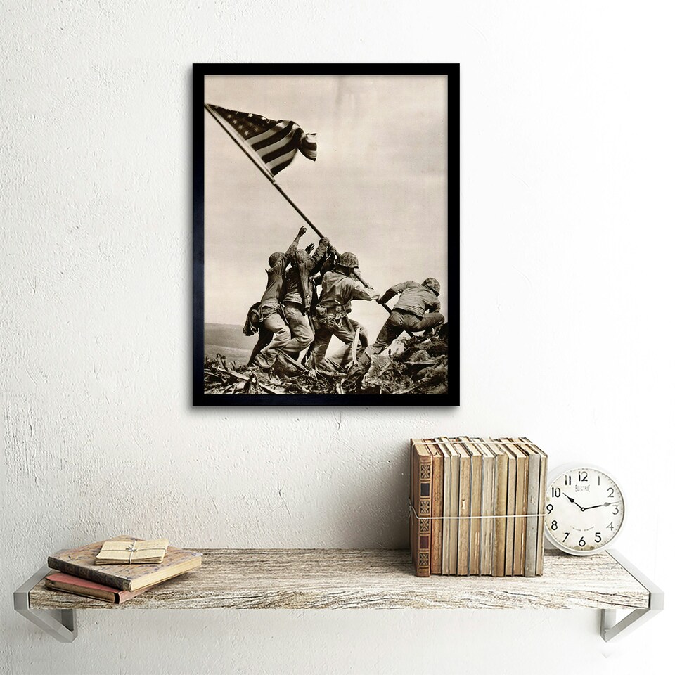 image 1 of War WWII Iwo Jima Stars Stripes Flag 12x16" Framed Wall Art Print