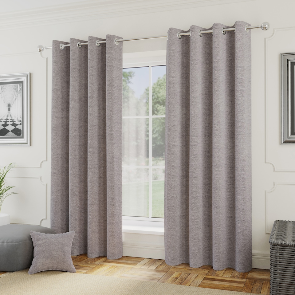 image 1 of Enhanced Living Royale Silver Room Darkening Boucle Readymade Curtains (PAIR) - 90 x 90 inch (229x229cm)