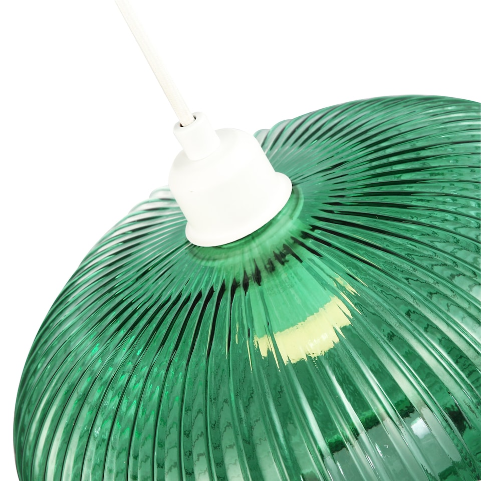 image 1 of Modern Designer Emerald Forest Green Line Ribbed Glass Oval Pendant Lamp Shade | Green
