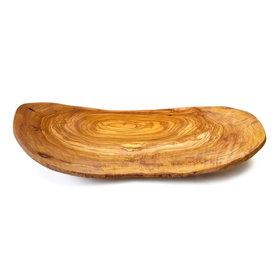 image 1 of Verano Spanish Ceramics Olive Wood Curved Floating Fruit Basket - 45cm Brown