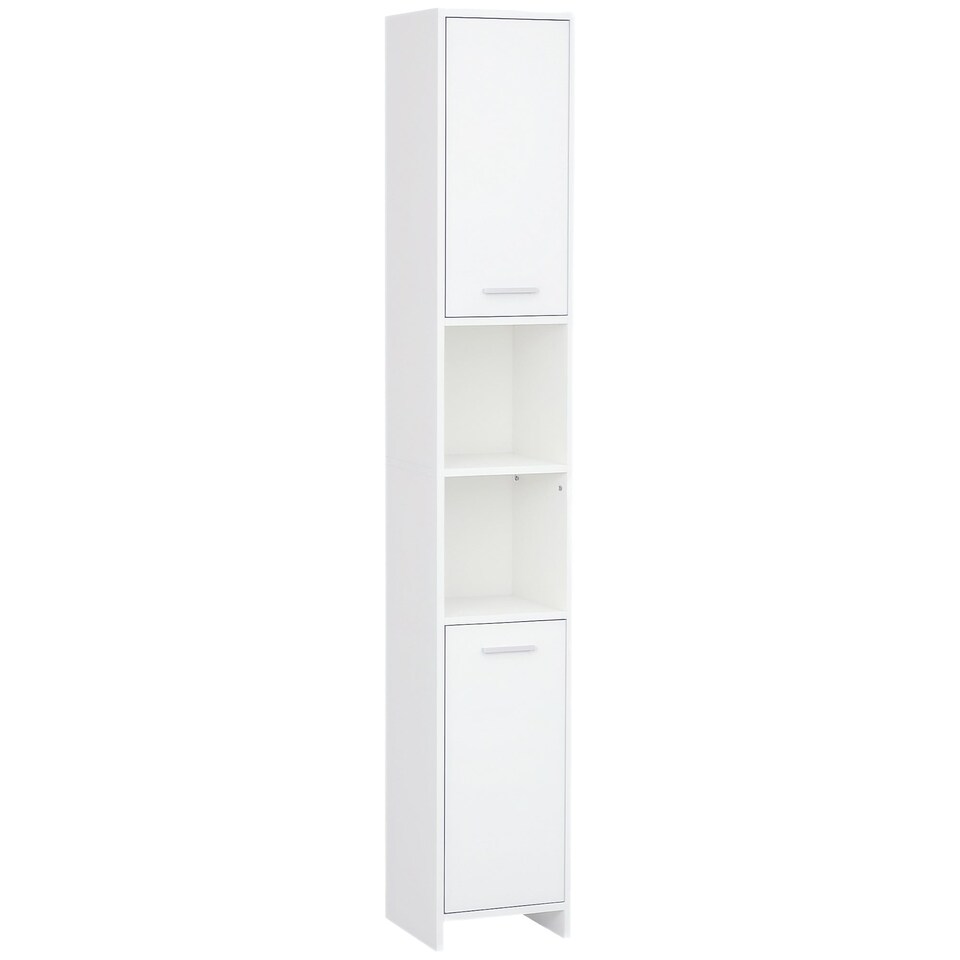 image 1 of HOMCOM Bathroom Floor Storage Cabinet Slim Tallboy w Door Cupboard & Shelves For Living Room, Bedroom, Hallway White