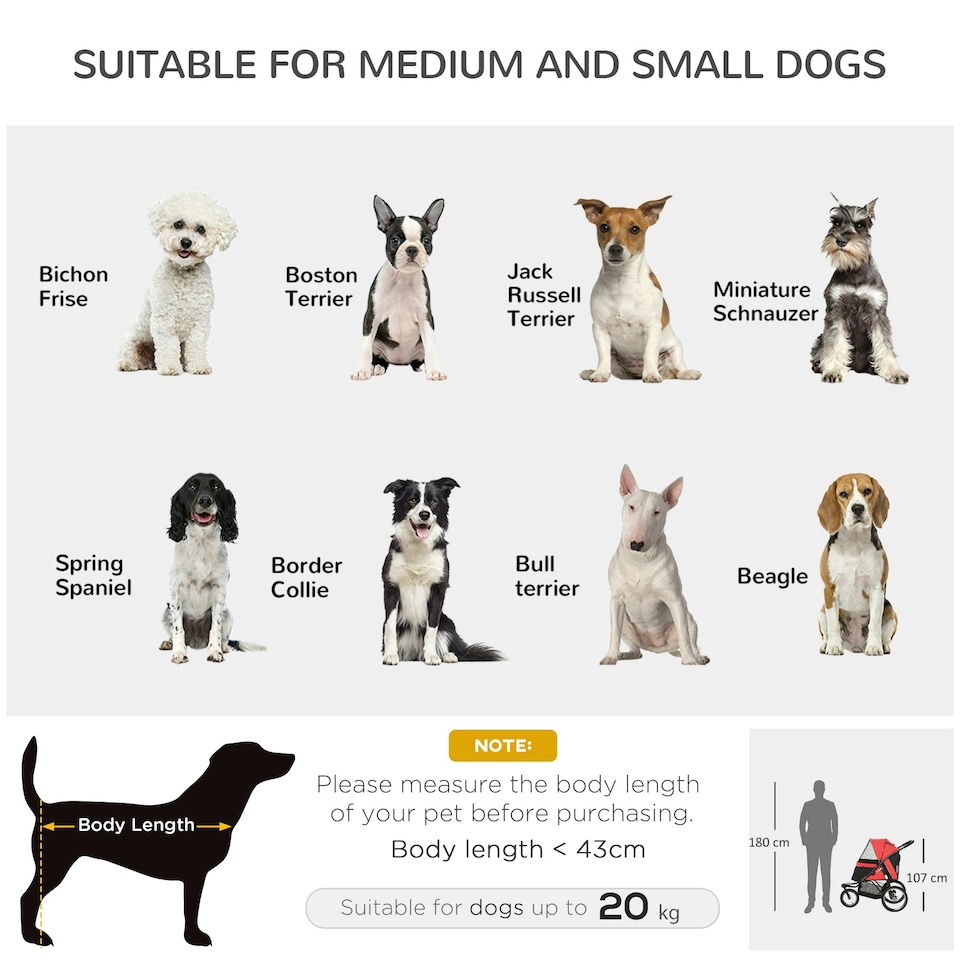 image 1 of PawHut Three-Wheel Pet Stroller, for Medium, Small Dogs, Foldable Cat Pram - Red