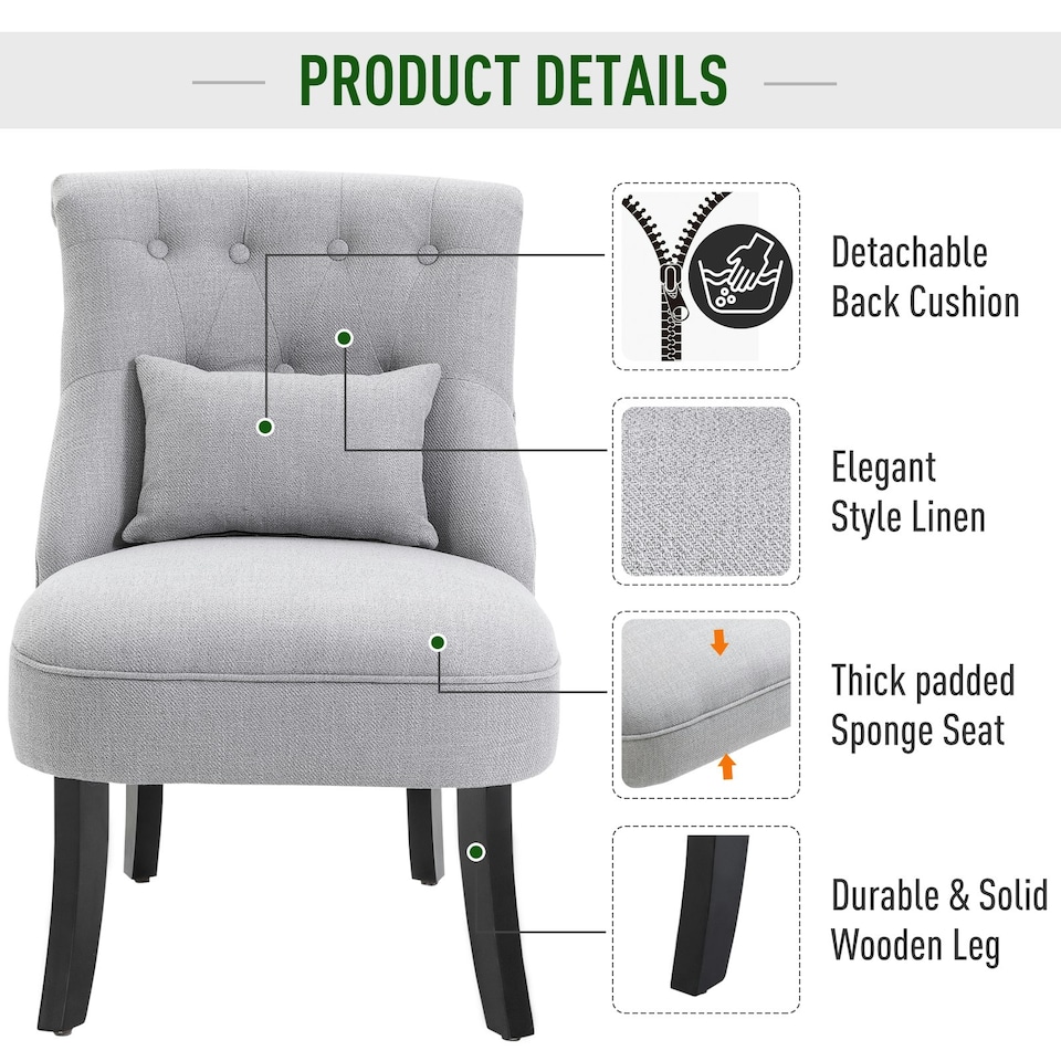 image 1 of HOMCOM Fabric Single Sofa Upholstered with Pillow Wood Leg Grey