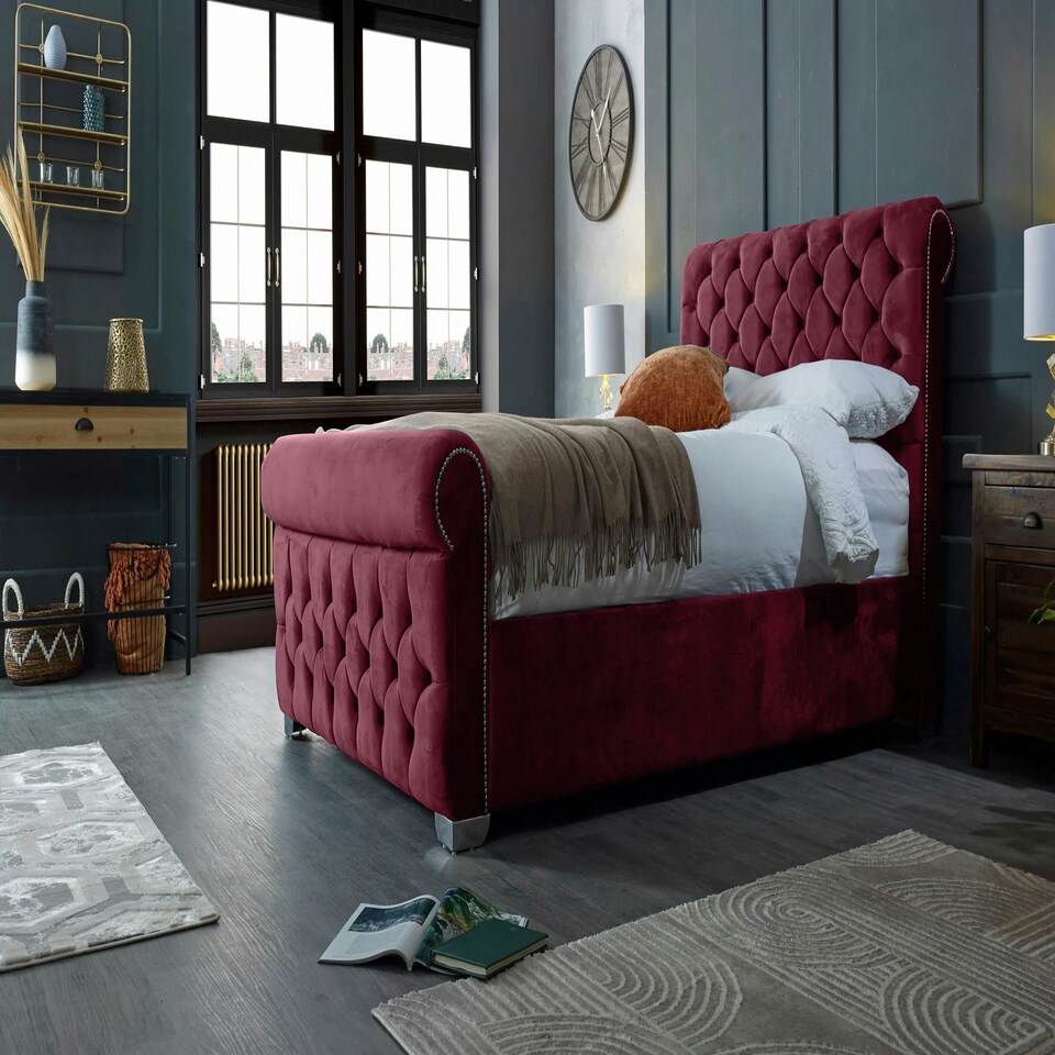 image 1 of Veneta Plush Maroon Super King Bed Frame - Maroon