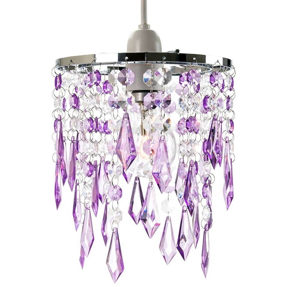 image 1 of Modern Waterfall Design Pendant Shade with Clear/Purple Acrylic Drops and Beads