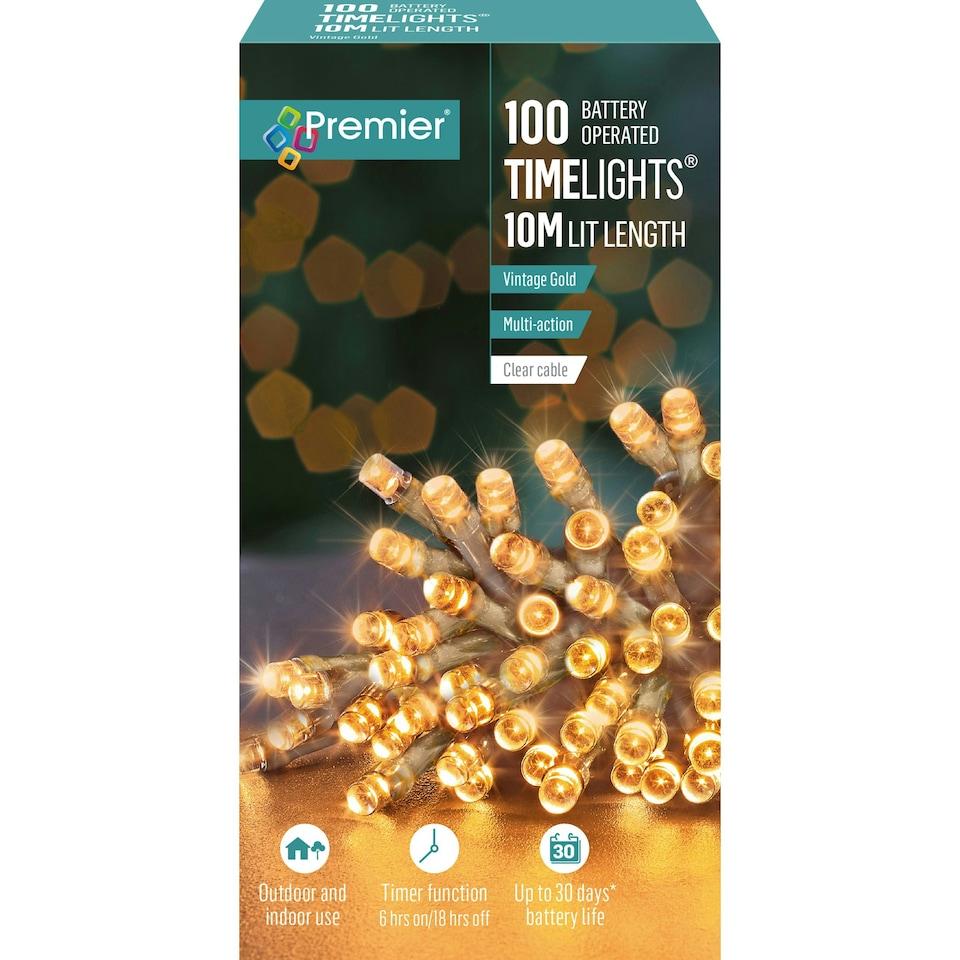 Premier TimeLights 100 LED Lights Vintage Gold 10m