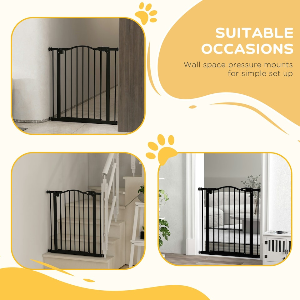 image 1 of PawHut 74-80cm Adjustable Metal Pet Gate Safety Barrier w/ Auto-Close Black