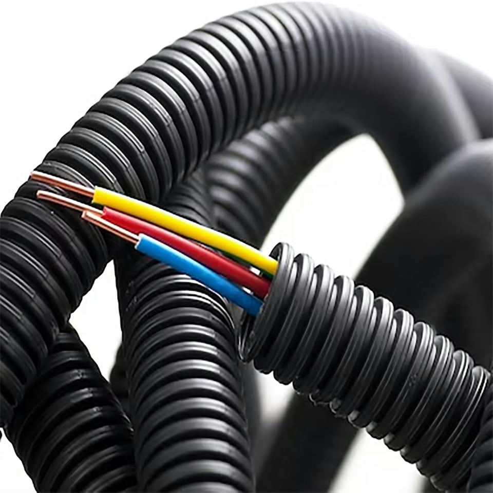 image 1 of SPARES2GO Cable Conduit Flexible Tube Tidy Sleeve Pipe (15m Length x 32mm Diameter)