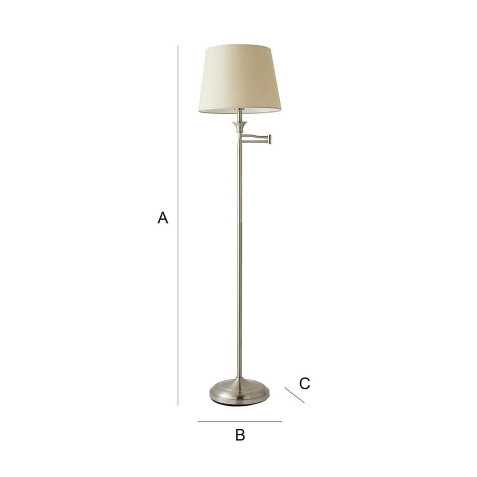 image 1 of ValueLights Sinatra Brushed Silver Floor Lamp with Medium Cream Tapered Shade and LED Bulb