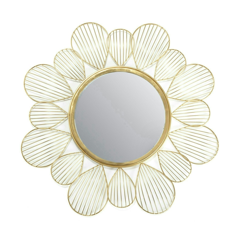 image 1 of Fine Decor MR3725W Adrina Floral Petal Metallic Mirror Gold Gold