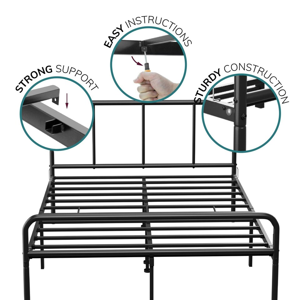 image 1 of Double Size Bed Frame Metal Rounded Headboard Easy Assembly Bed Base Storage