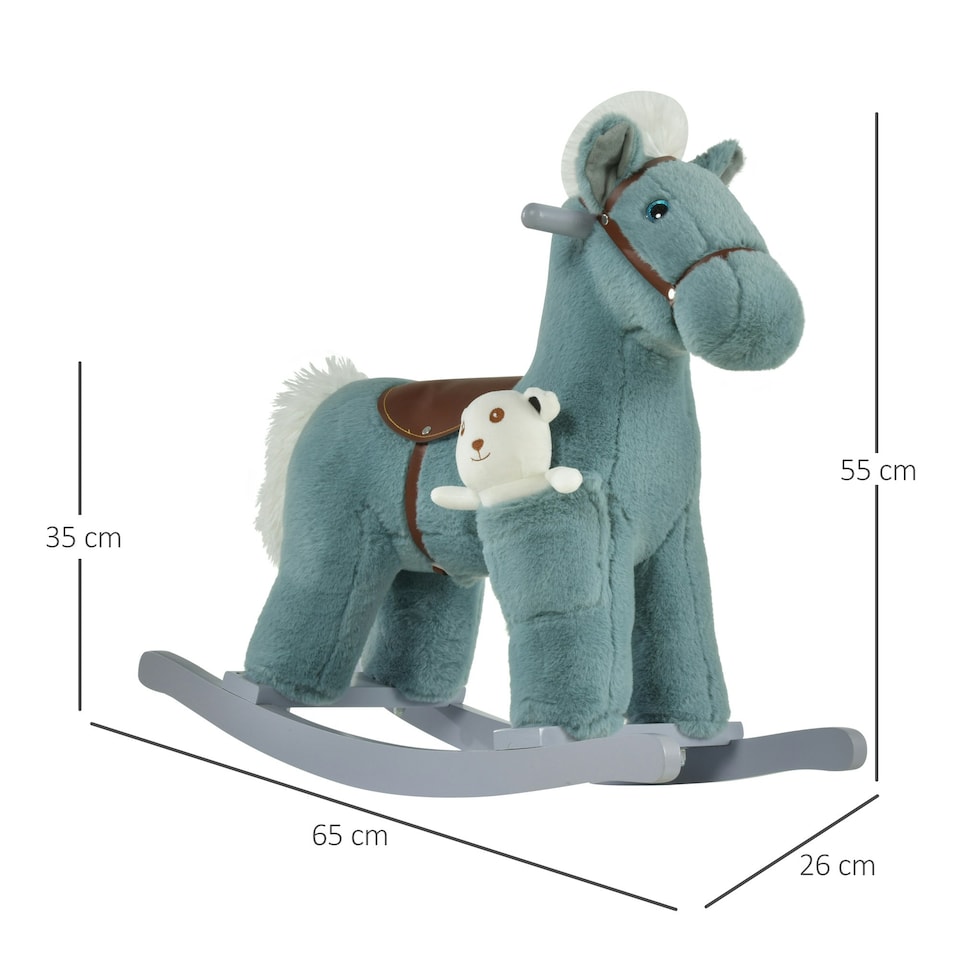 image 1 of HOMCOM Kids Plush Ride-On Rocking Horse with Plush Toy Sound Handle Grip