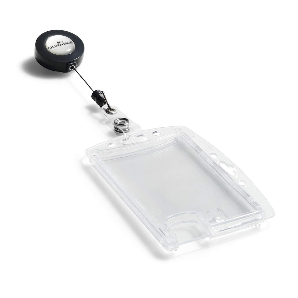 image 1 of Durable Enclosed 2 Card Badge Reel Security Pass ID Holders | 10 Pack | Clear