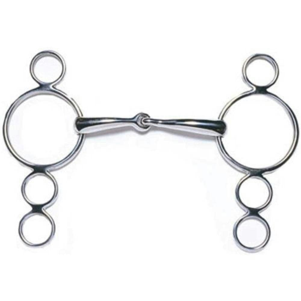 JP Korsteel Stainless Steel Jointed 3 Ring Dutch Gag Bit - Silver - 5in