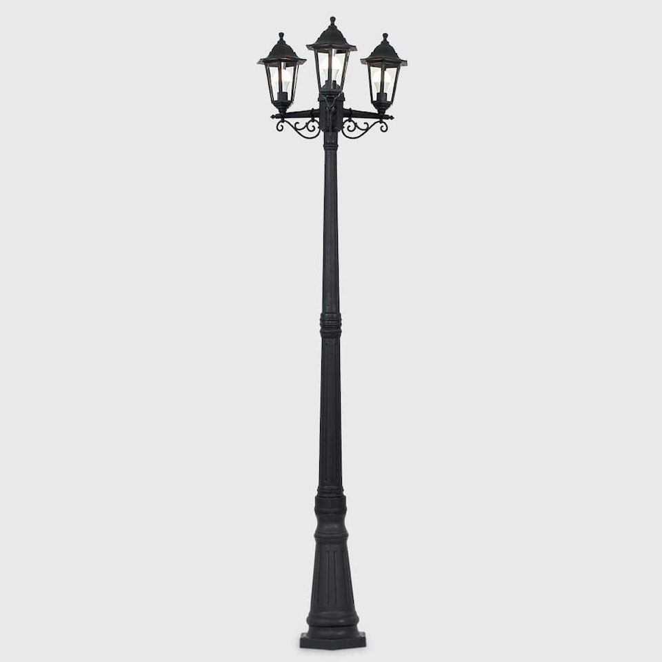 image 1 of ValueLights Traditional 1.95m Black 3 Way IP44 Outdoor Garden Lamp Post Light - Complete with 3 x 6w LED ES E27 Warm White Bulbs | Black