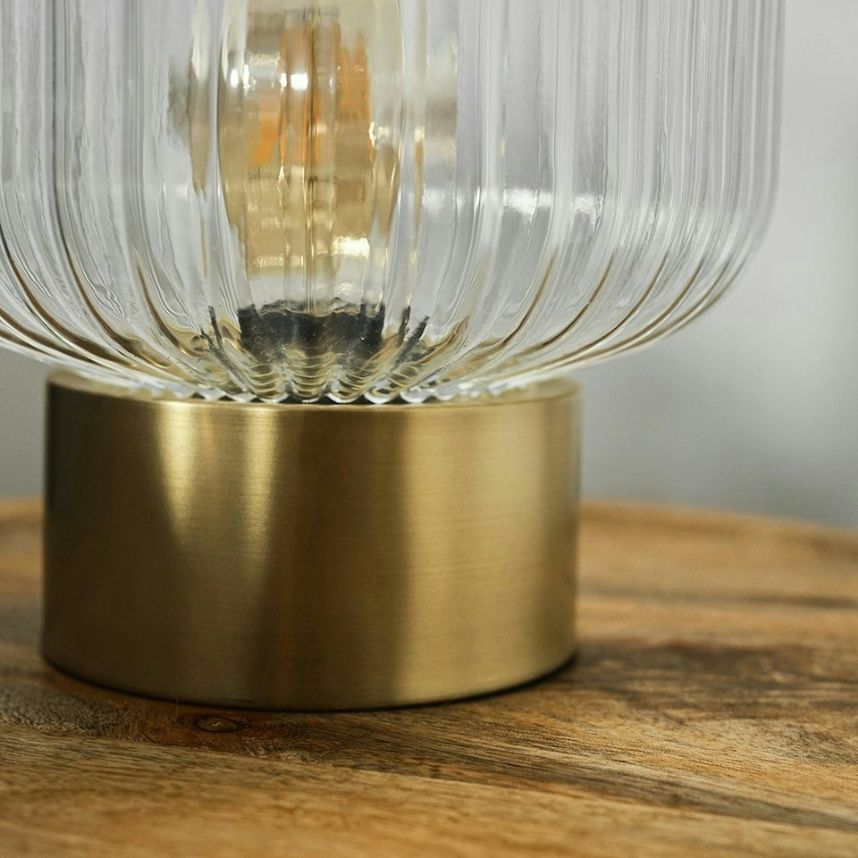 image 1 of ValueLights Satin Gold Base Bedside Table Lamp With Clear Glass Textured Light Shade