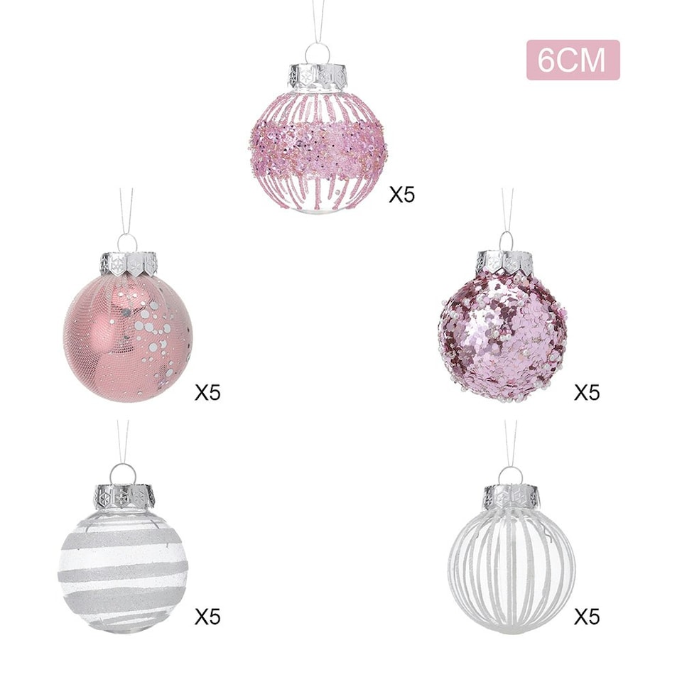 image 1 of Living and Home 25Pcs Christmas Ball Ornament Set - Pink & Silver