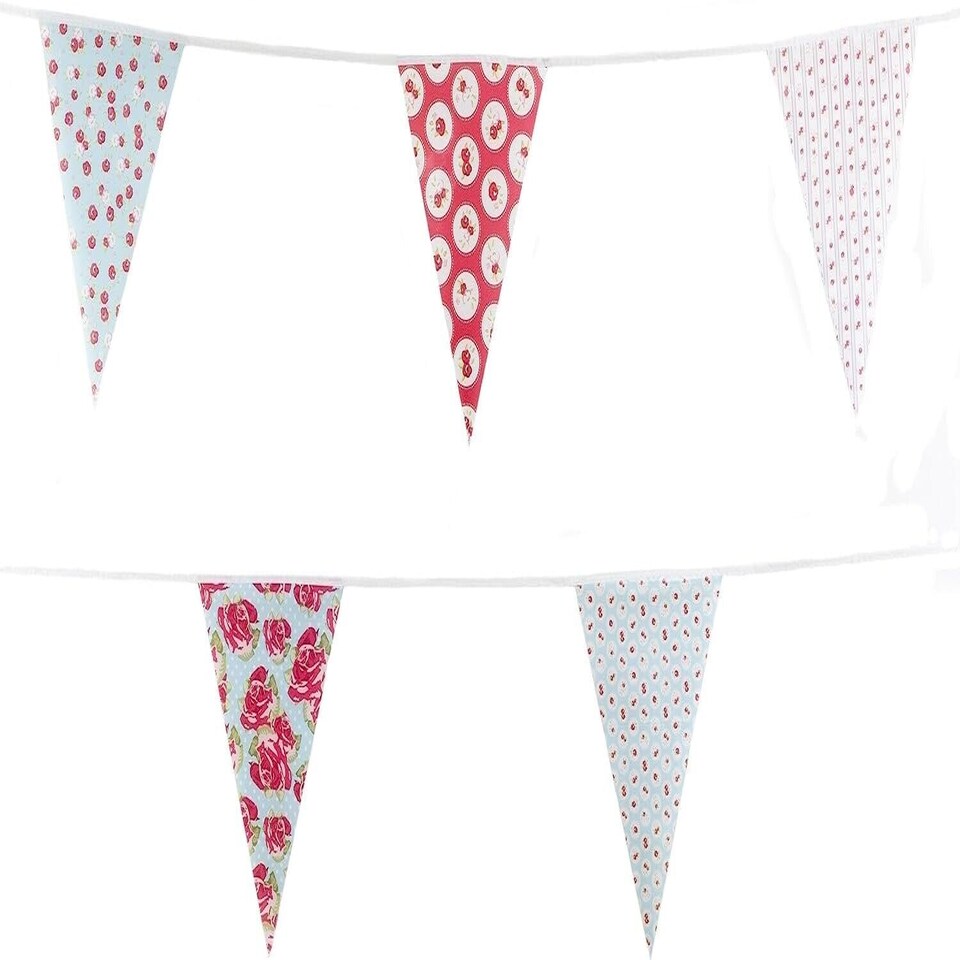 image 1 of Red and Baby Blue Shabby Chic Vintage Print Party Bunting 10m with 20 Pennants