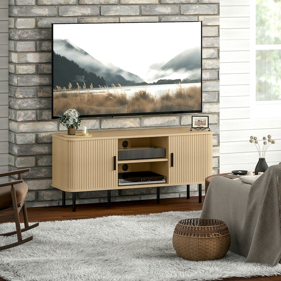 image 1 of HOMCOM TV Unit for Living Room, TV Stand, Oak Tone