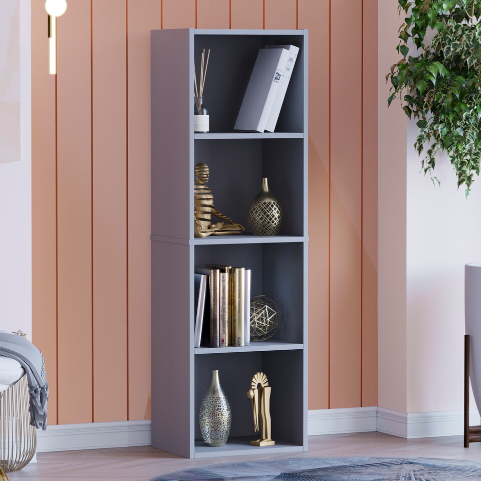 image 1 of Vida Designs Oxford 4 Tier Cube Bookcase Display Storage, Grey