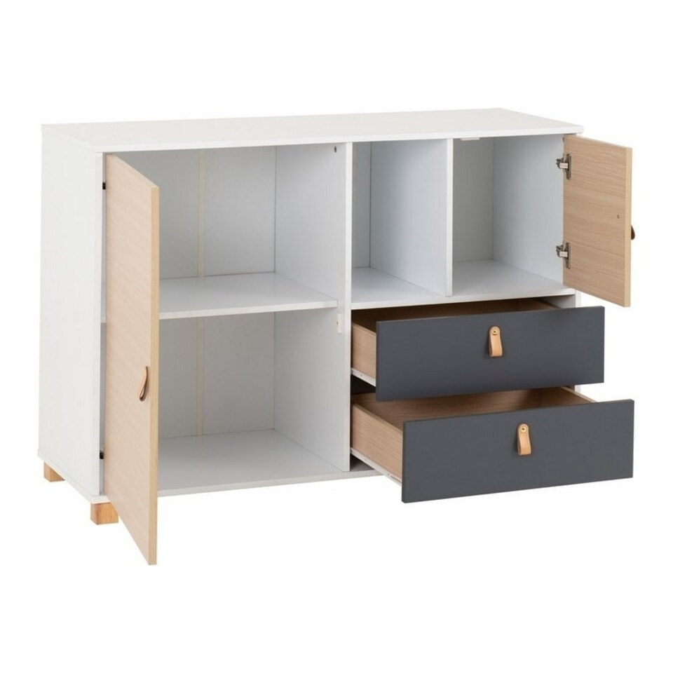 image 1 of Brooklyn 2 Door 2 Drawer Storage Chest - L45 x W120 x H84.5 cm - Oak Effect/Grey