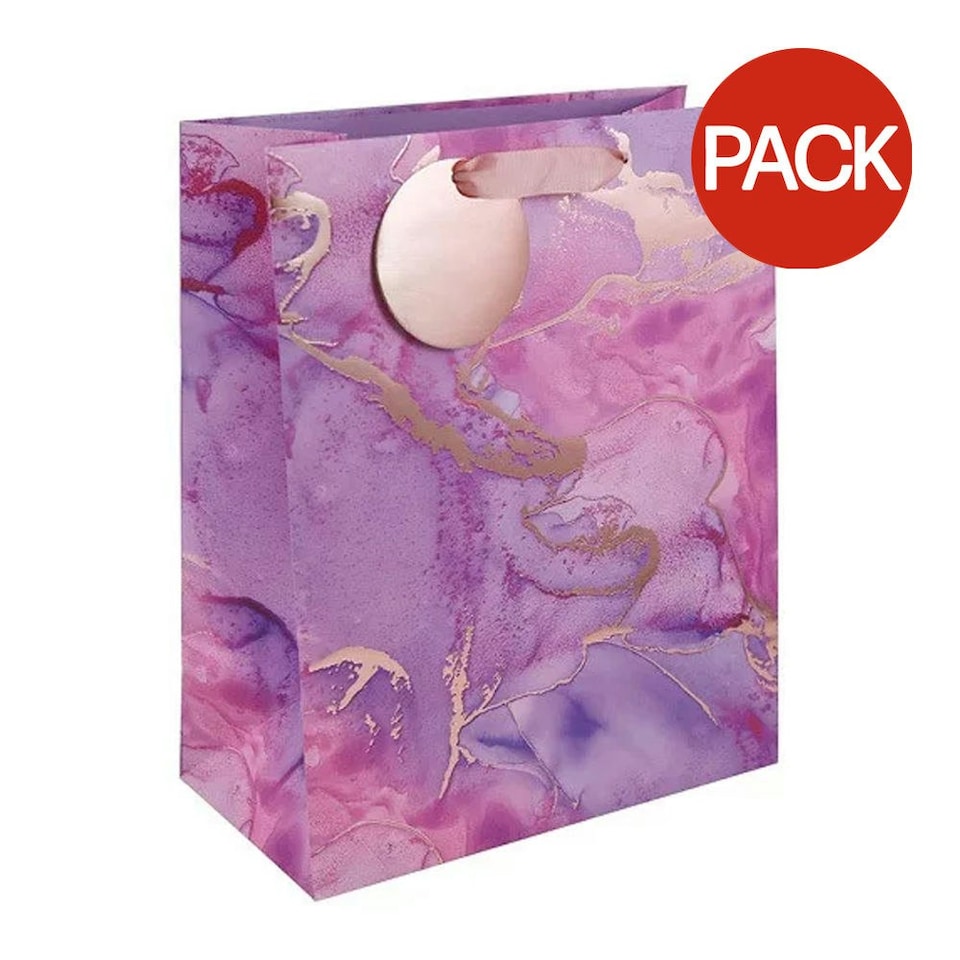 Eurowrap Marble Effect Gift Bag (Pack of 6) - Pink - M