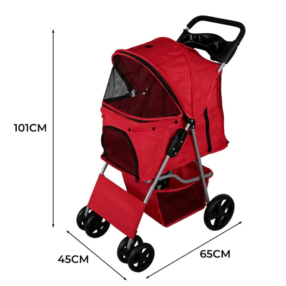 image 1 of Pet Stroller with Rain Cover – Red | Multi | One Size
