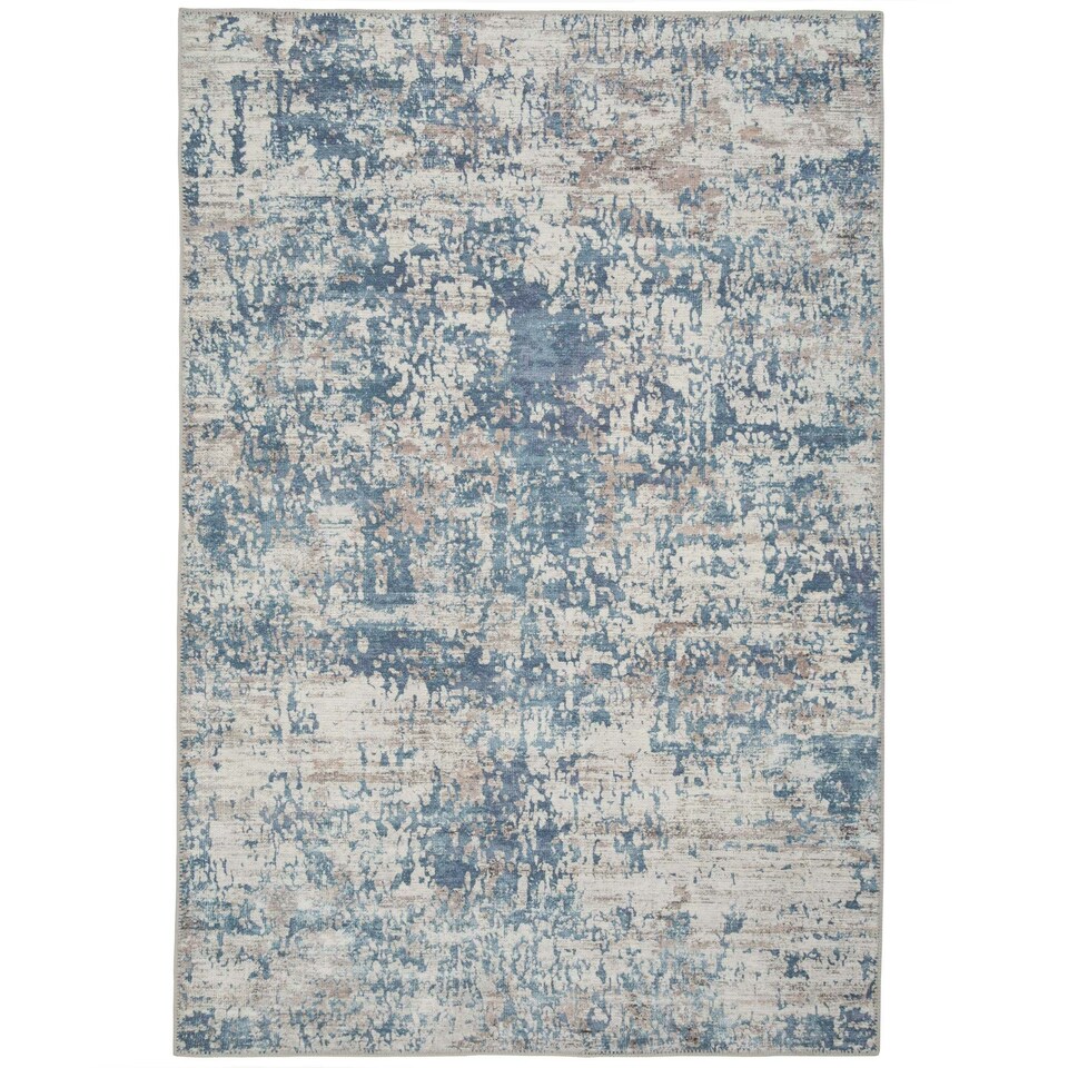 image 1 of KUKOON Blue Grey Distressed Abstract Non Slip Washable Low Pile Rug 120cm x 170cm Blue