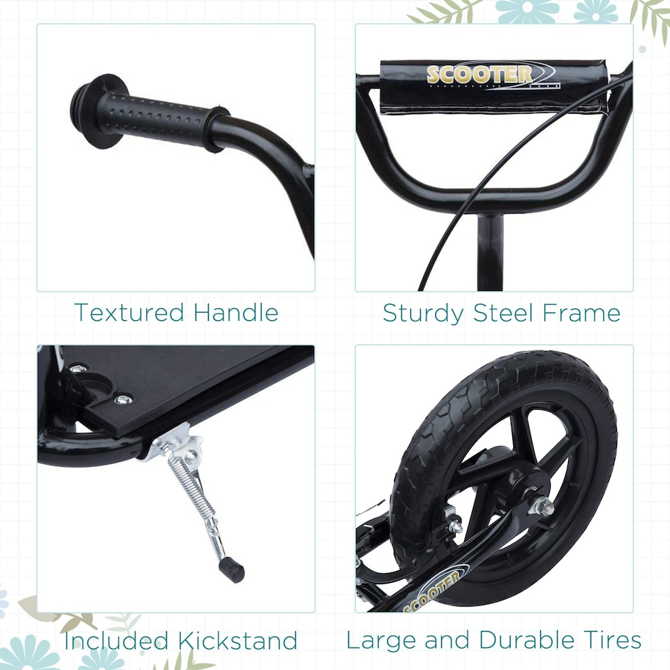 image 1 of HOMCOM Push Scooter Teen Kids Stunt Bike Ride On with 12" EVA Tyres, Black