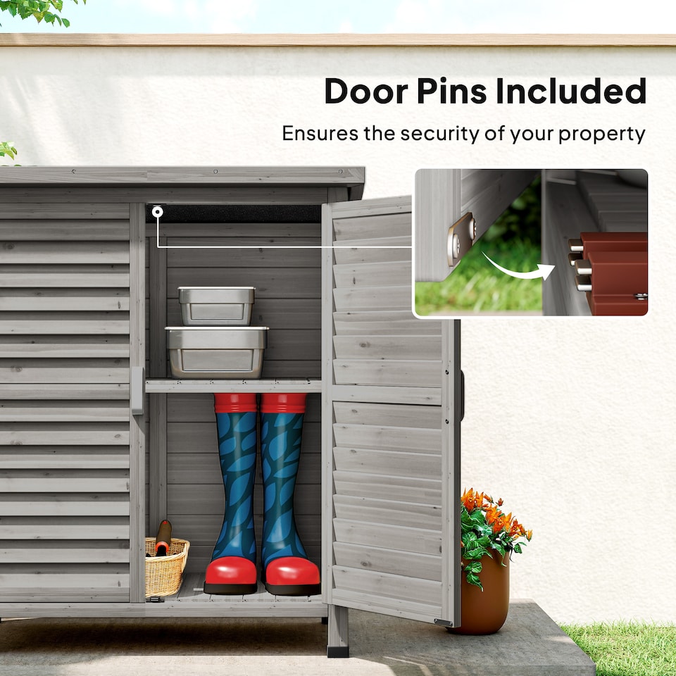 image 1 of Outsunny Garden Storage Shed Solid Fir Wood Garage Organisation w/ Doors Grey | Grey