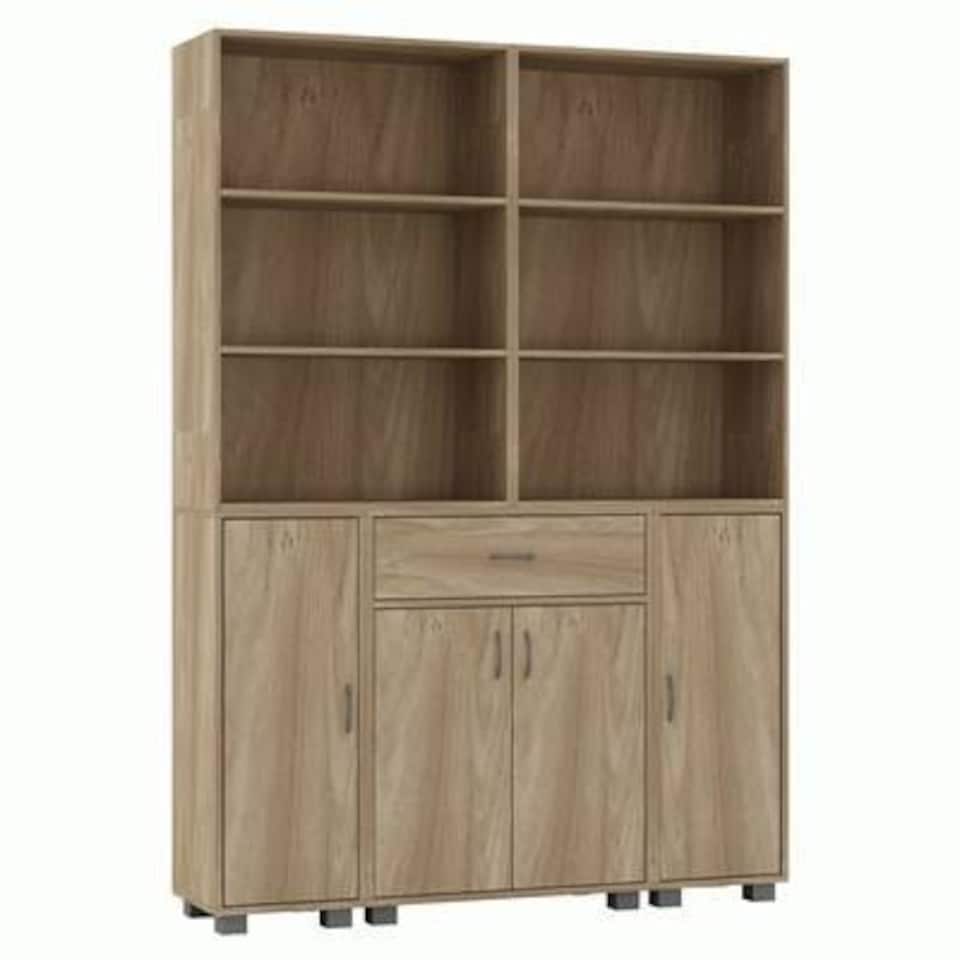 image 1 of Multi-Compartment Cabinet with 3-Tier Bookshelves and 1-Drawer Brown | Unit Colour: Oak