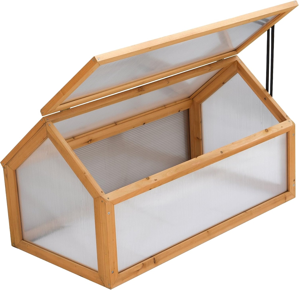 image 1 of Wooden Outdoor Cold Frame Grow House Polycarbonate Shelter for Garden Vegetables & Plants | Brown | 1