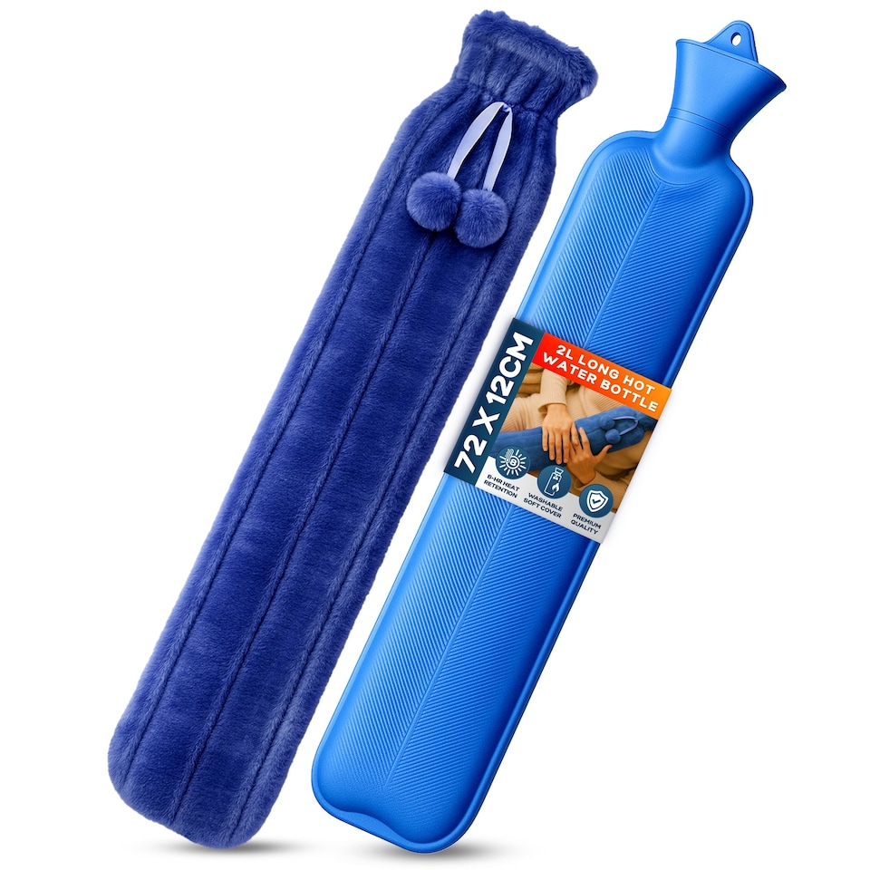 image 1 of 2L Long Hot Water Bottle with Cover | Wrap Around Hot Water Bottle
