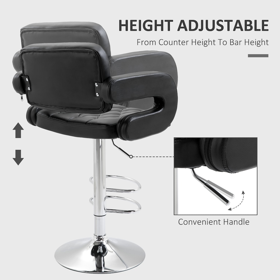 image 1 of HOMCOM Adjustable Height Barstool Steel Pole PU Leather, Black