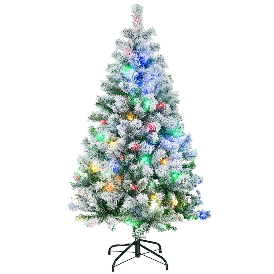 image 1 of HOMCOM 4.5ft Artificial Flocked Christmas Tree with LED Lights, Snow Branches