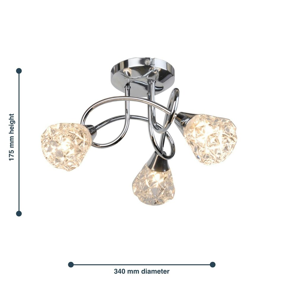 image 1 of Set of 2 Oto - Chrome with Clear Textured Glass 3 Light Flush Ceiling Lights Chrome