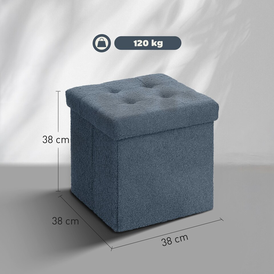 image 1 of HOMCOM Foldable Sherpa Fleece Storage Ottoman, 38 x 38 x 38 cm Blue
