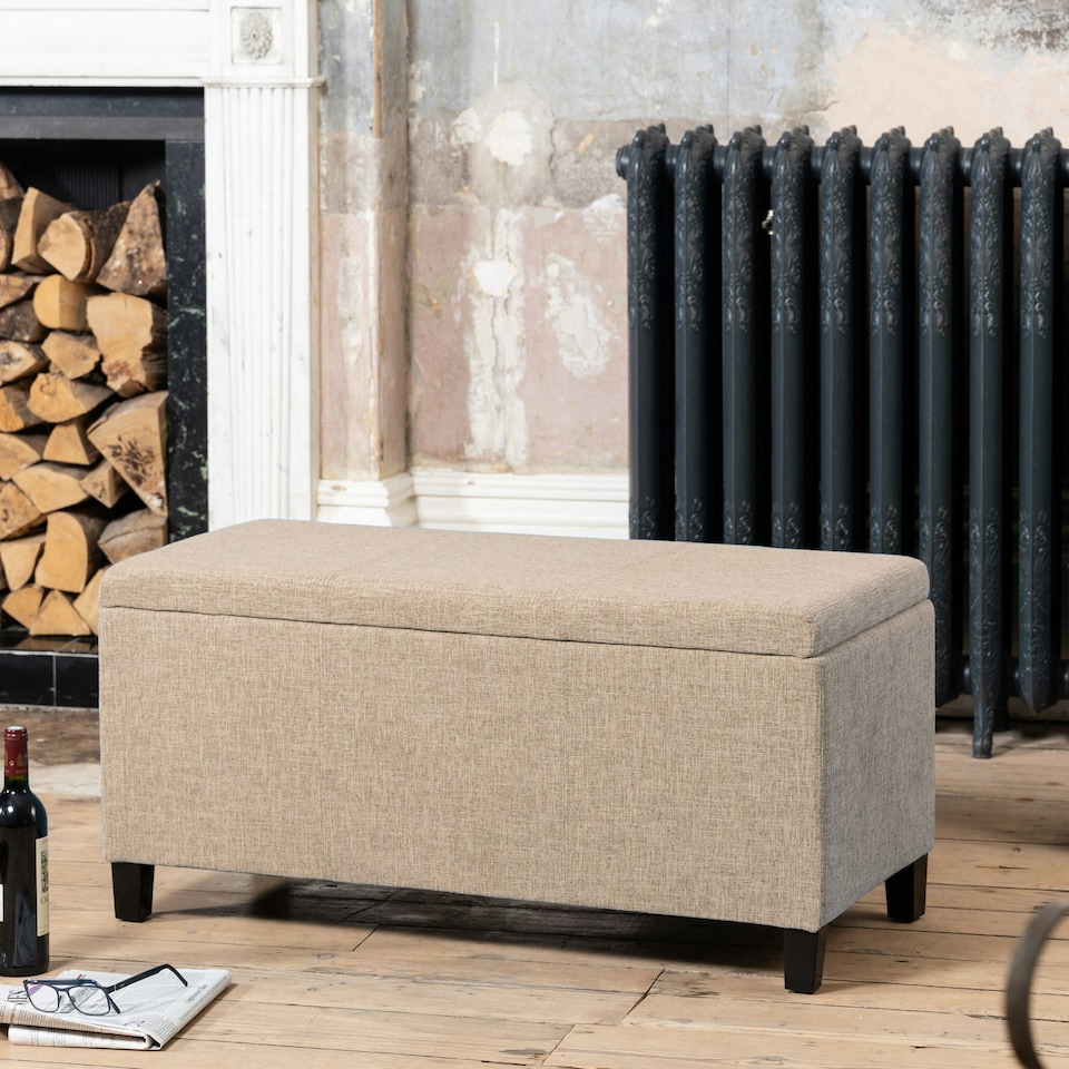 image 1 of Henbury Fabric Storage Ottoman - Light Brown