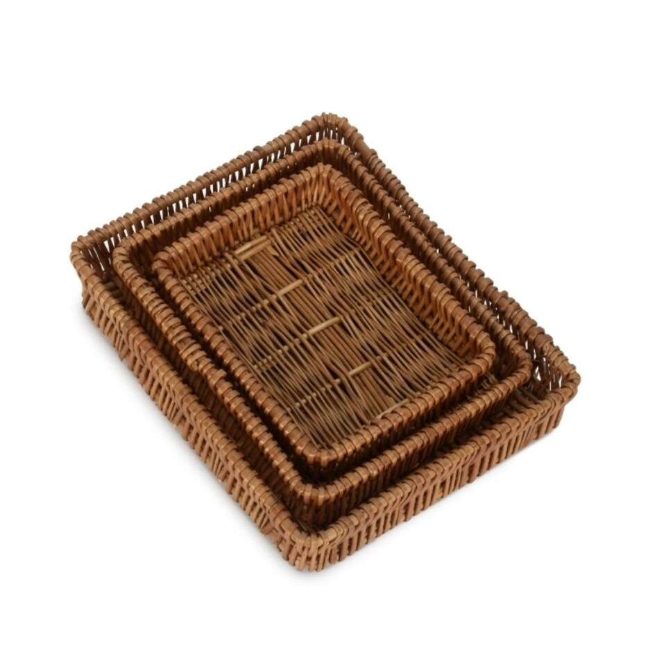 image 1 of Shallow Wicker Tray Set of 3 Brown | Brown