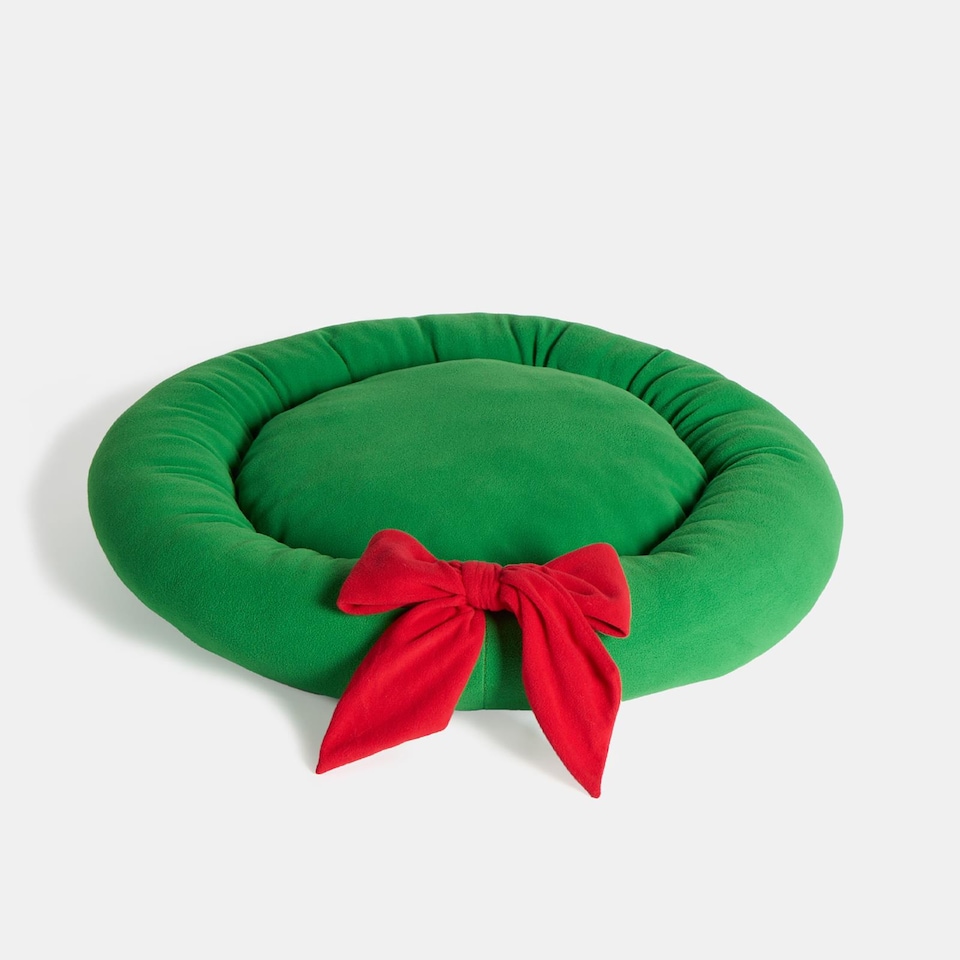 image 1 of OHS Xmas Bow Wreath Novelty Pet Bed Dog Cat Calming Cushion Mat