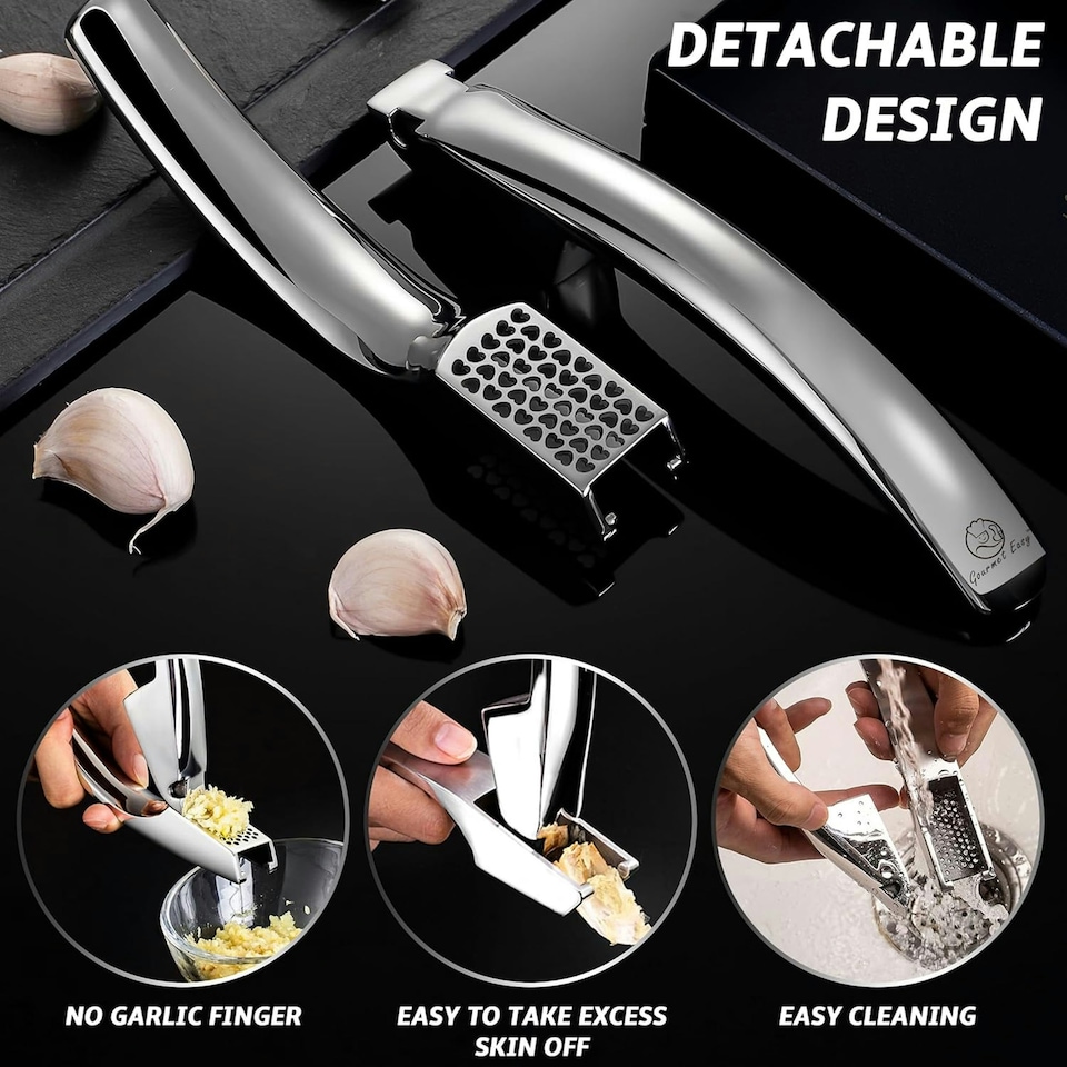 image 1 of Gourmet Easy Stainless Steel Garlic Press - Coarse Mince