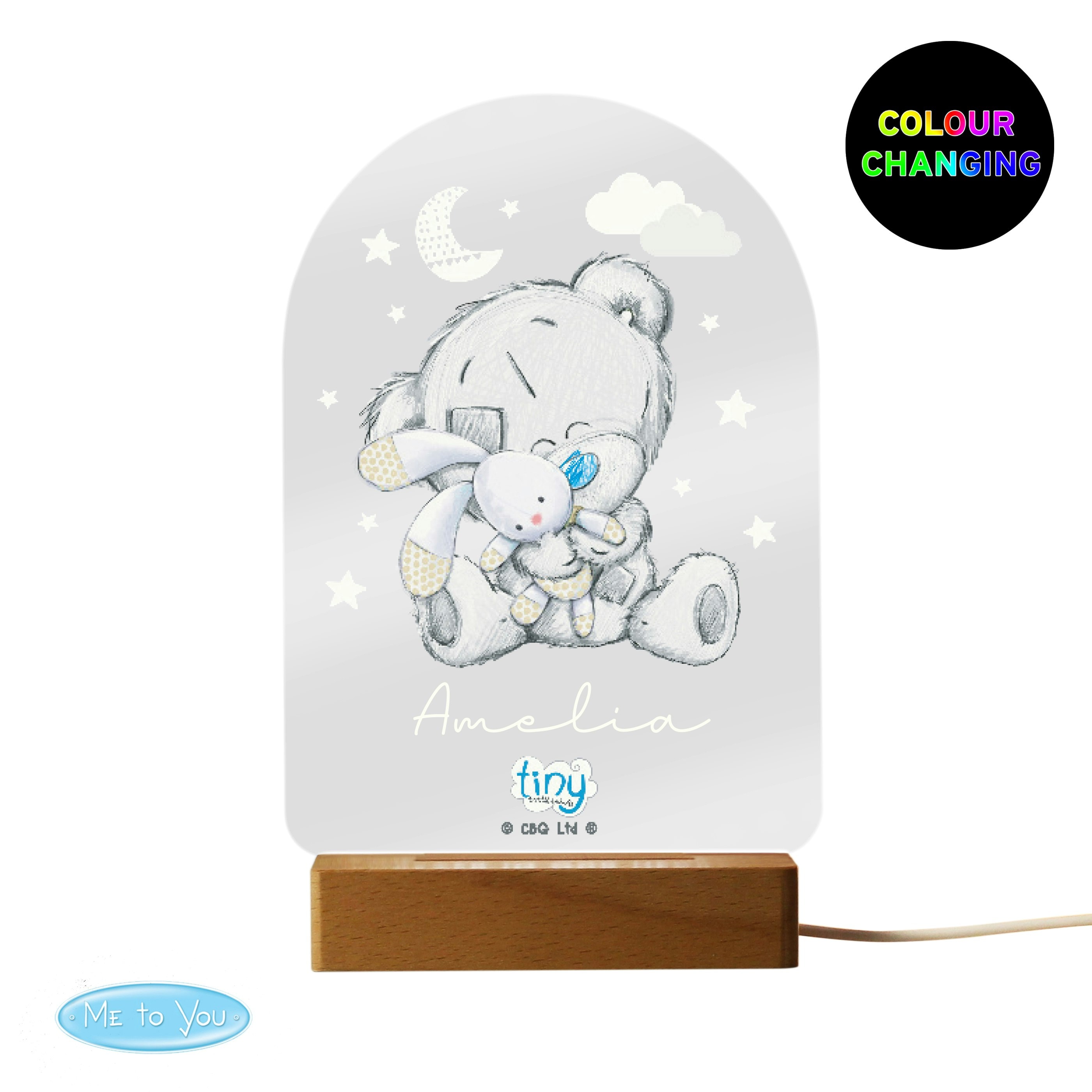 Personalised Memento Company Tiny Tatty Teddy Wooden Based LED Light in Clear