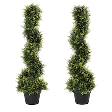 Outsunny Set Of 2 90cm/3FT Artificial Spiral Topiary Trees w/ Pot Fake Plant
