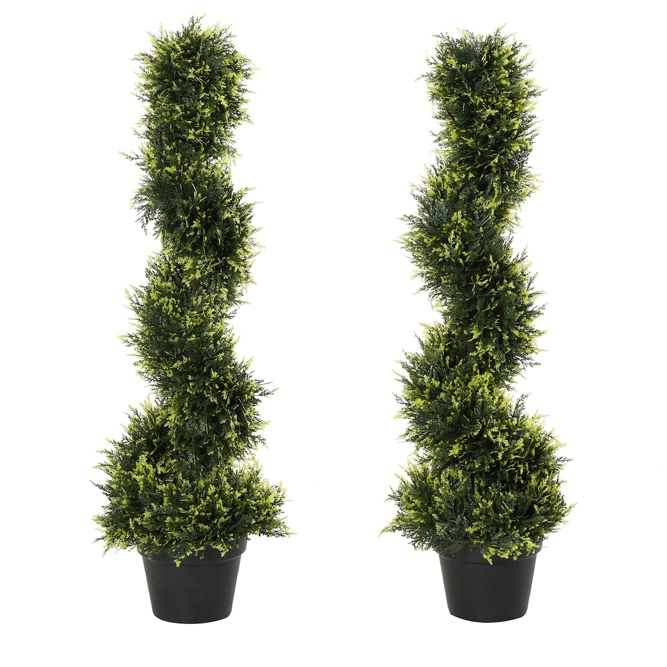 image 1 of Outsunny Set Of 2 90cm/3FT Artificial Spiral Topiary Trees w/ Pot Fake Plant