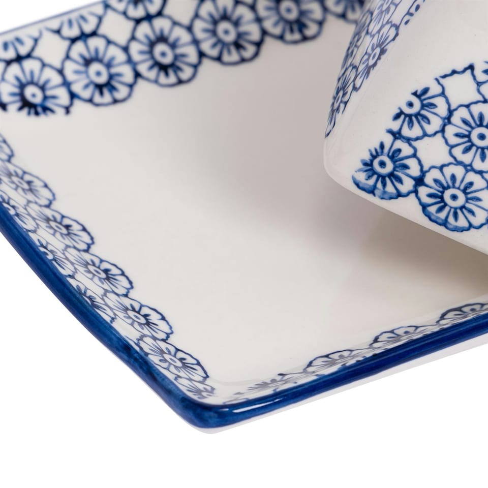 image 1 of Nicola Spring Hand-Printed Butter Dish - 18.5 x 12cm - Navy